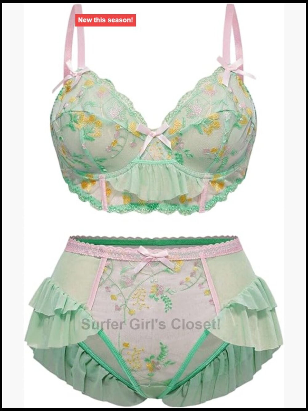 MakeMeChic Plus Size Lingerie Set Lace Bra Panty Medium Stretch